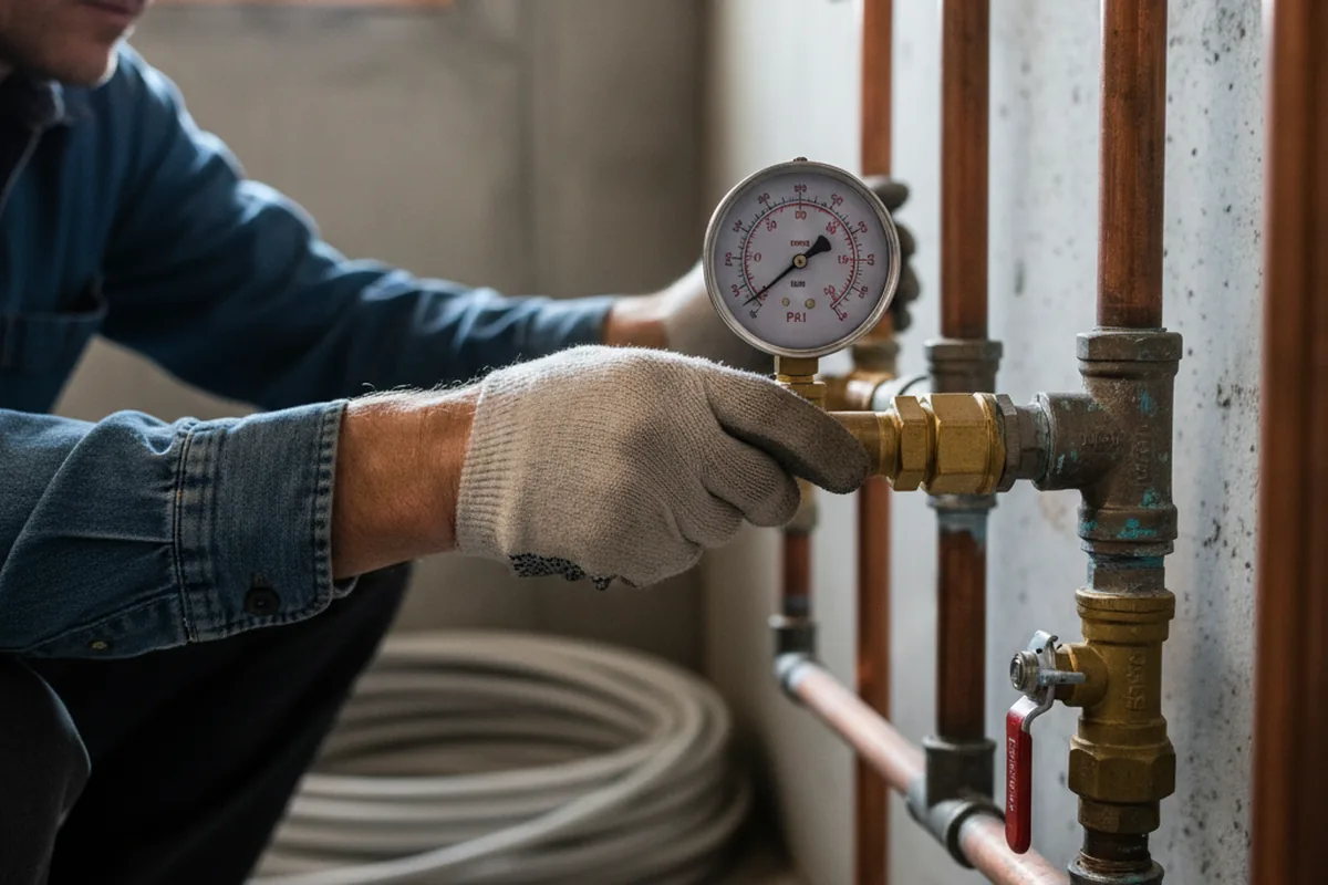 Pressure testing a repaired line during Water Line Repair in Palm Beach